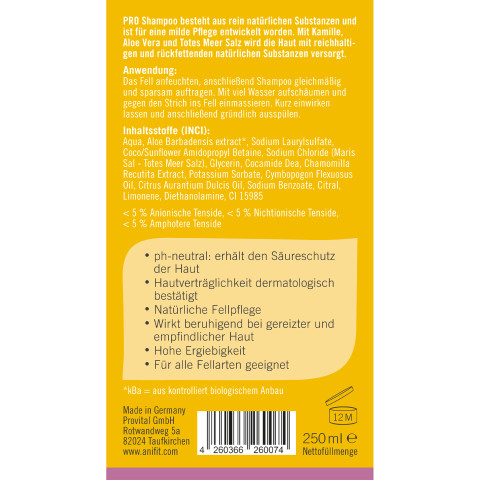 Hund Katze Zubehör Pro Shampoo 250ml 1 Stück -3- Anifit